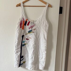 Mara Hoffman White Top with Multicolored Embroidery